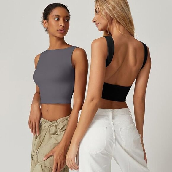 Qinsen Tops - 🖤✨ Black Open Back Boat Neck Crop Top | Size Small | NWT ✨🖤